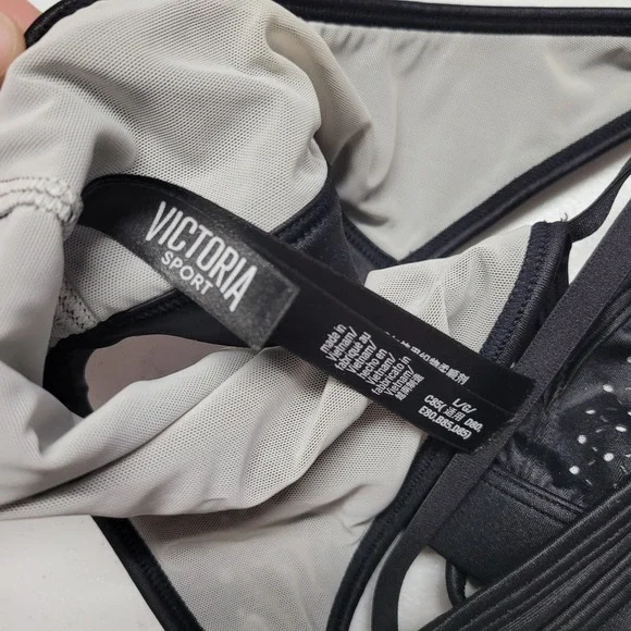 Victoria Sport Black Mesh Cutout Strappy Sports Bra Large Gym Workout Activewear - Picture 3 of 4